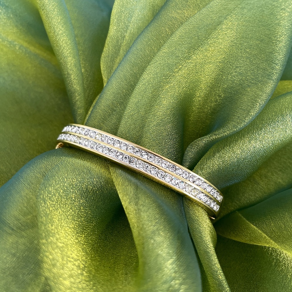 Swarovski Brand Signed Crystal and Gold Bangle Bracelet, like new
